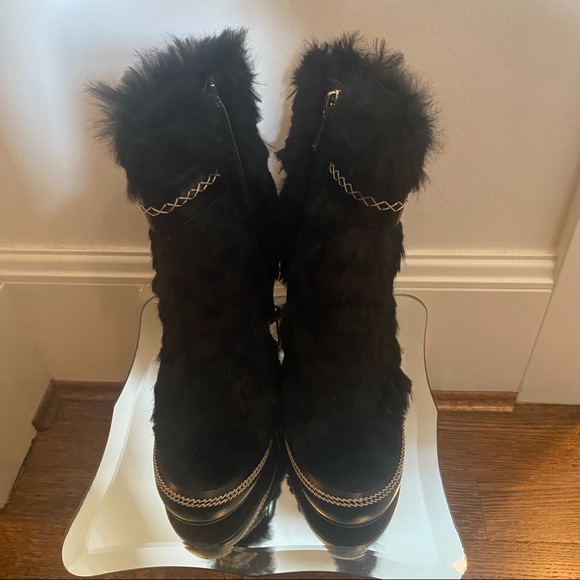 DIOR by Christian Dior Black Ankle Fur Boots Size 7 - Picture 3 of 8